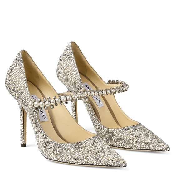 New JIMMY CHOO Baily 100 Pumps with Crystal and Pearl Embellishment $2,995